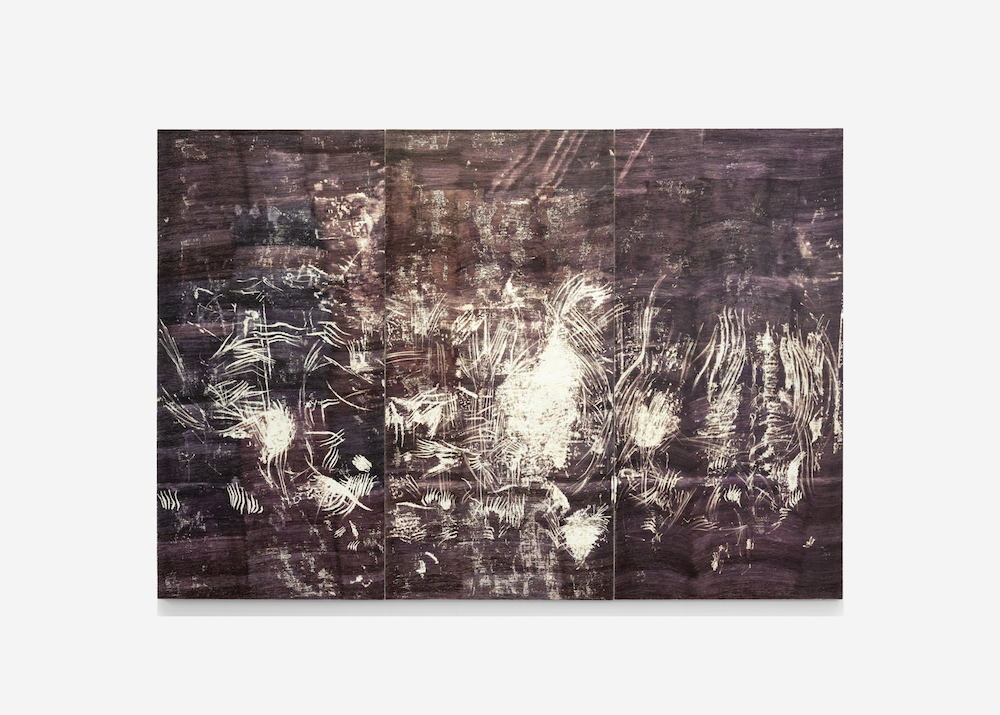 <i>Offering Body and Soul to A Radical Alterity</i>, 2023. Ballpen on wood panel, triptych, 98 3/8 x 143 1/4 x 2 in (250 x 364 x 5 cm)